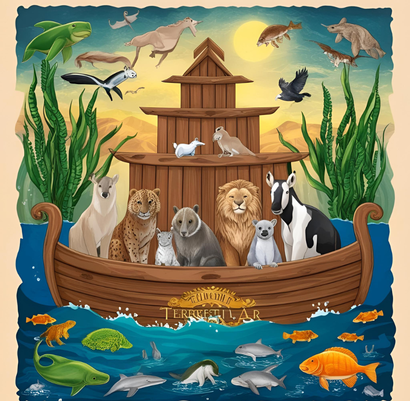 arca de noe con animales acuativos